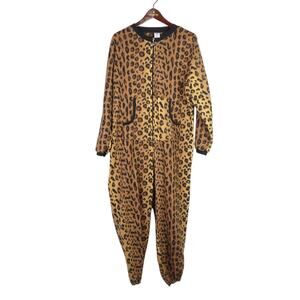 Vintage 90s Ellemenno brown and black leopard fleece jumpsuit M